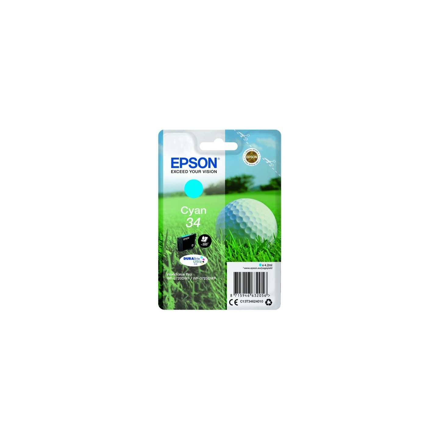 Cartouche d'encre Cyan Epson pour WorkForce 3720DWF/3725DWF .. (n°34) (balle de golf)