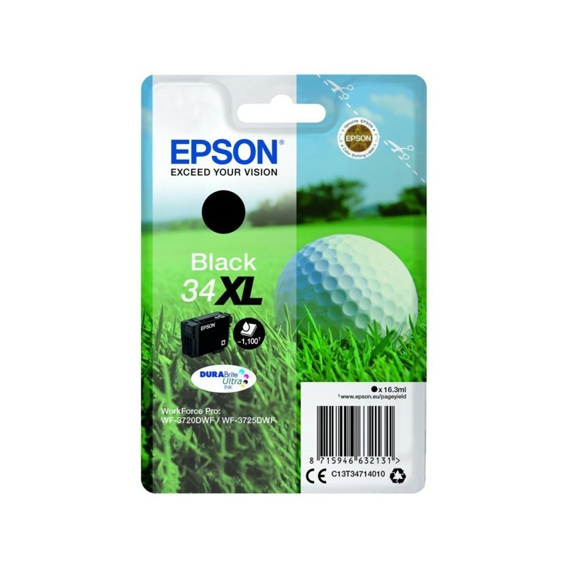 Cartouche d'encre Noire Haute Capacité Epson pour WorkForce 3720DWF/3725DWF .. (n°34XL) (balle de golf)