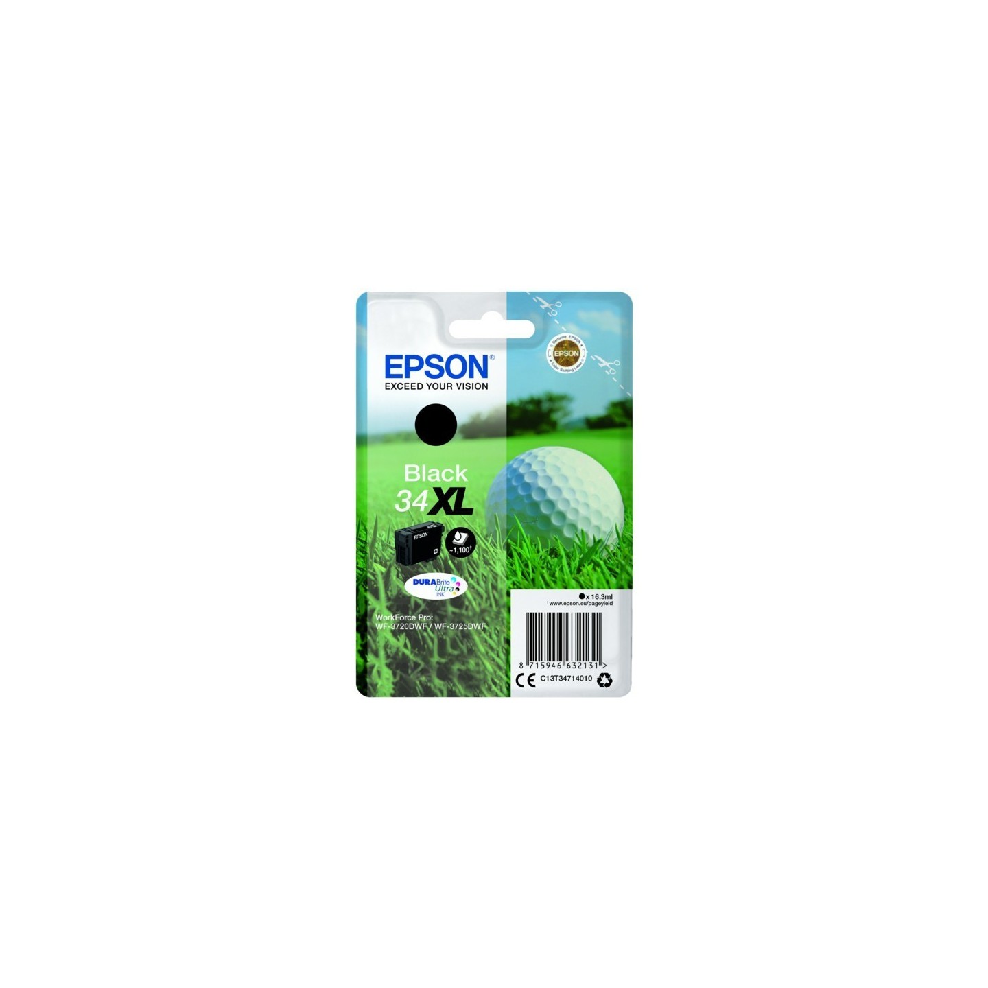 Cartouche d'encre Noire Haute Capacité Epson pour WorkForce 3720DWF/3725DWF .. (n°34XL) (balle de golf)