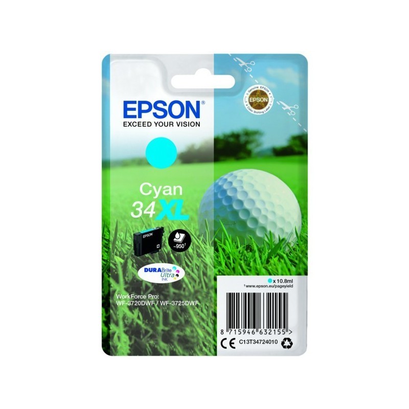 Cartouche d'encre Cyan Haute Capacité Epson pour WorkForce 3720DWF/3725DWF .. (n°34XL) (balle de golf)