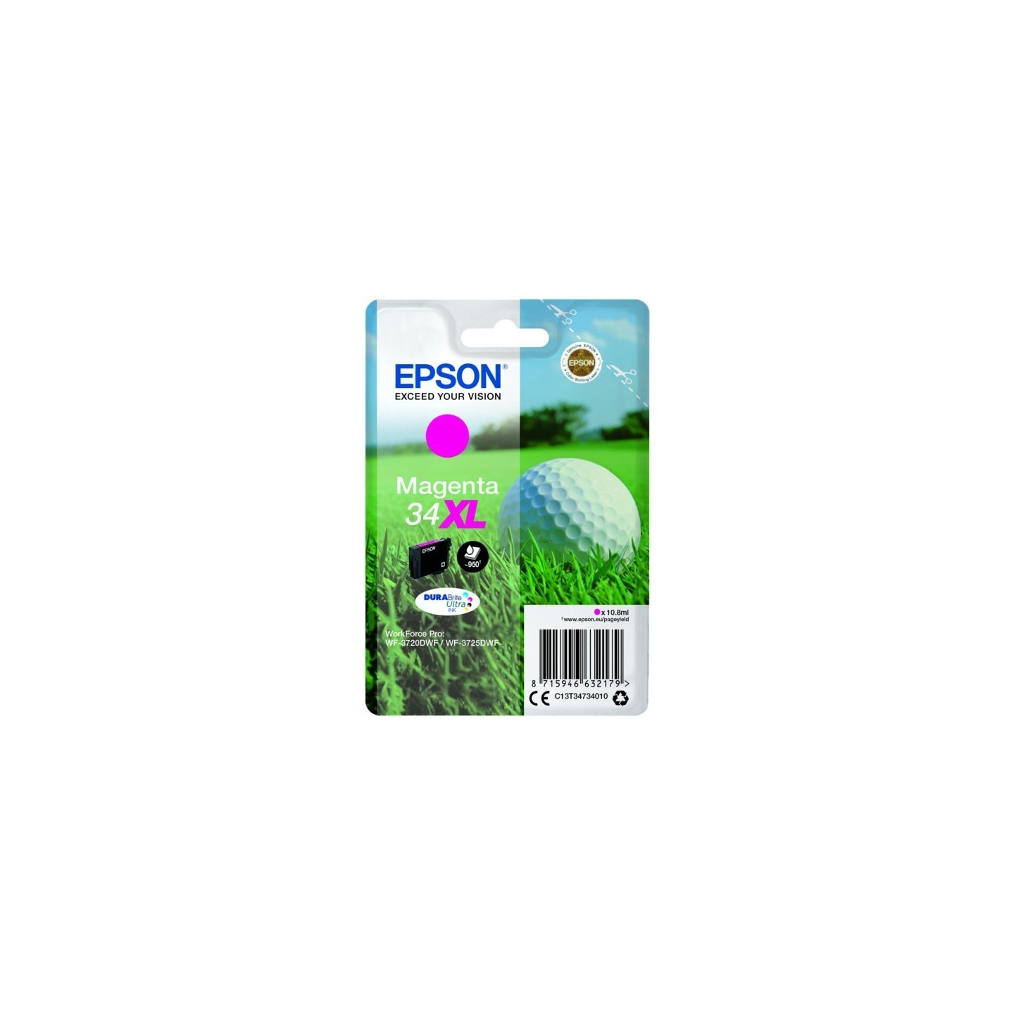Cartouche d'encre Magenta Haute Capacité Epson pour WorkForce 3720DWF/3725DWF .. (n°34XL) (balle de golf)