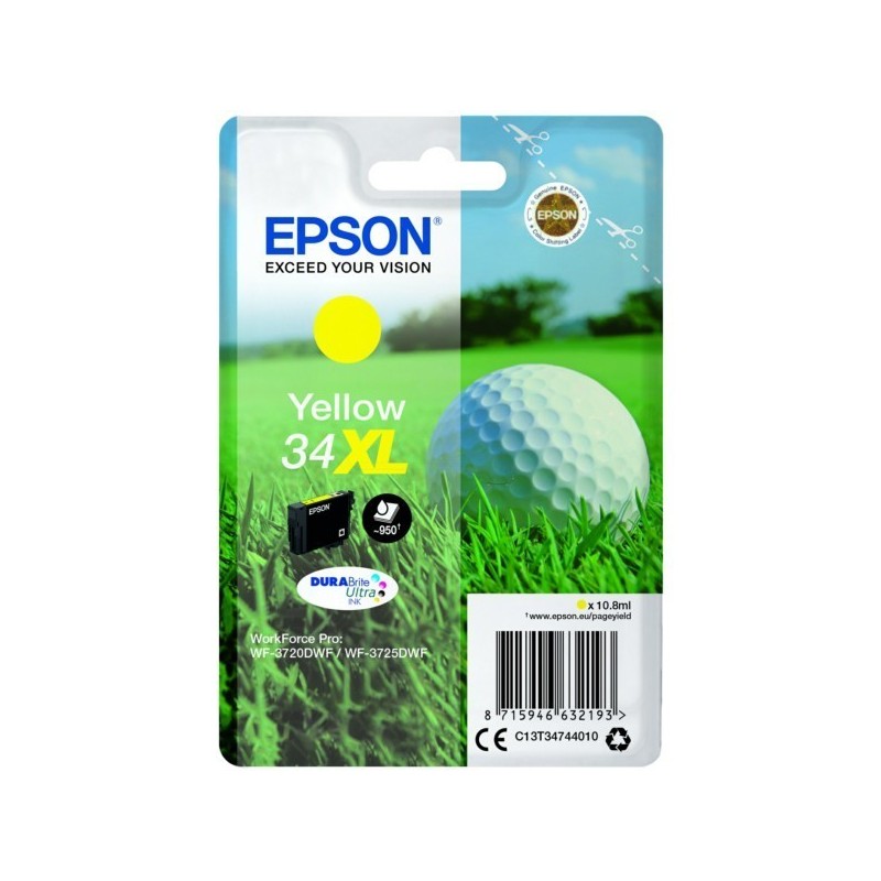 Cartouche d'encre Jaune Haute Capacité Epson pour WorkForce 3720DWF/3725DWF .. (n°34XL) (balle de golf)