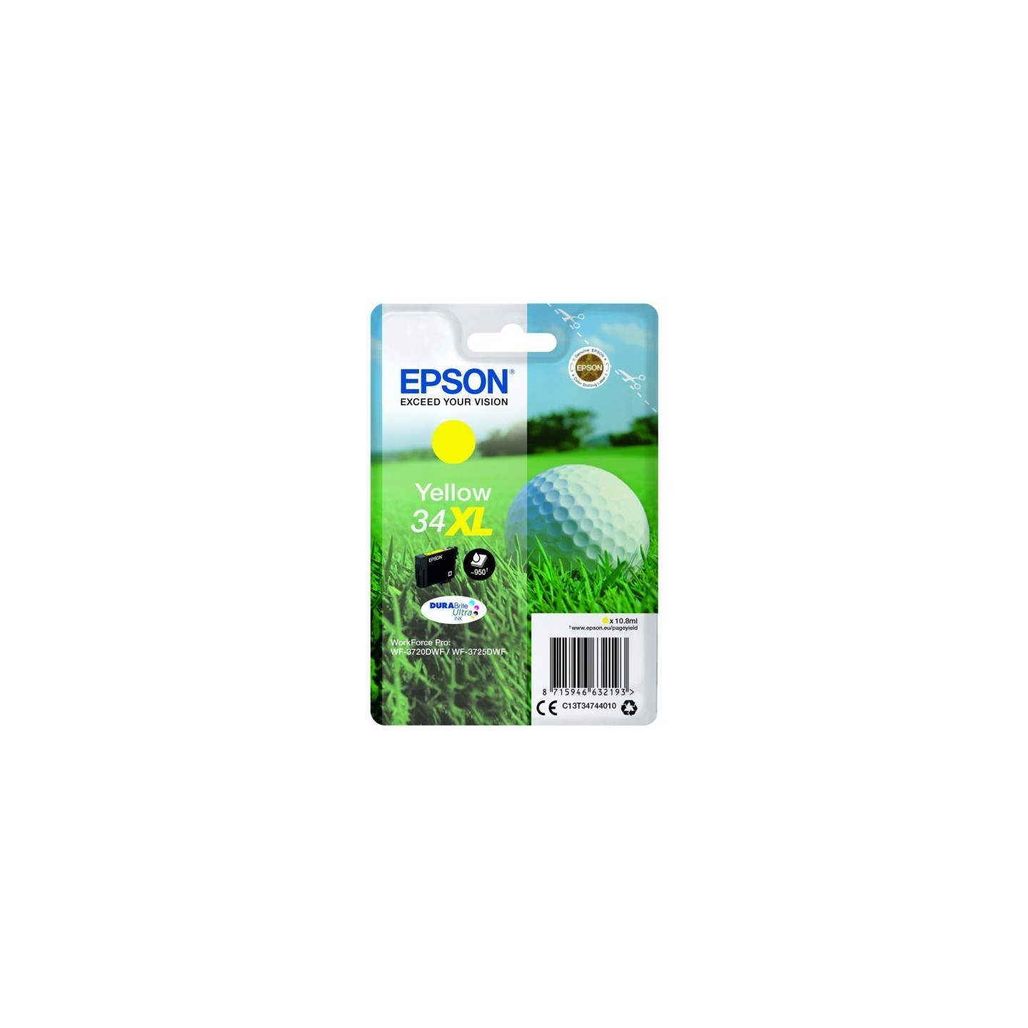 Cartouche d'encre Jaune Haute Capacité Epson pour WorkForce 3720DWF/3725DWF .. (n°34XL) (balle de golf)