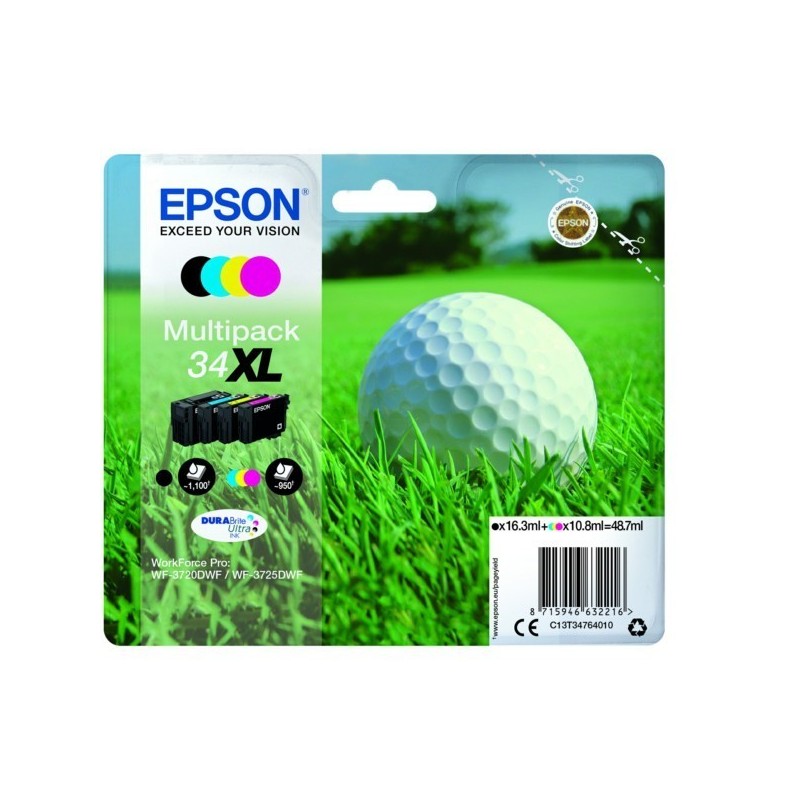 Pack de 4 cartouches Haute Capacité Epson pour WorkForce 3720DWF/3725DWF .. (n°34XL) (balle de golf)
