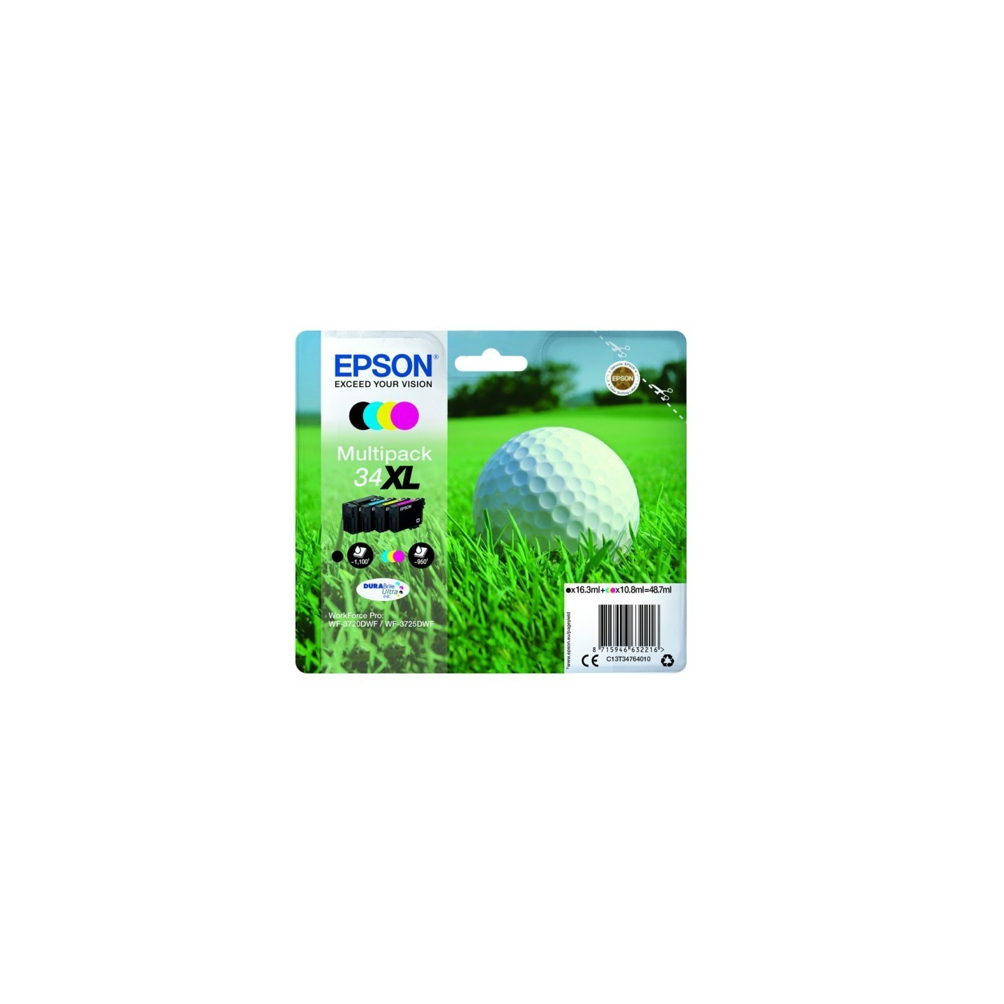 Pack de 4 cartouches Haute Capacité Epson pour WorkForce 3720DWF/3725DWF .. (n°34XL) (balle de golf)