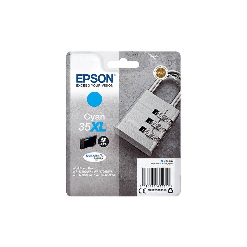 Cartouche d'encre Cyan Haute Capacité Epson pour WorkForce Pro 4720DWF .. (n°35XL) (Cadenas)