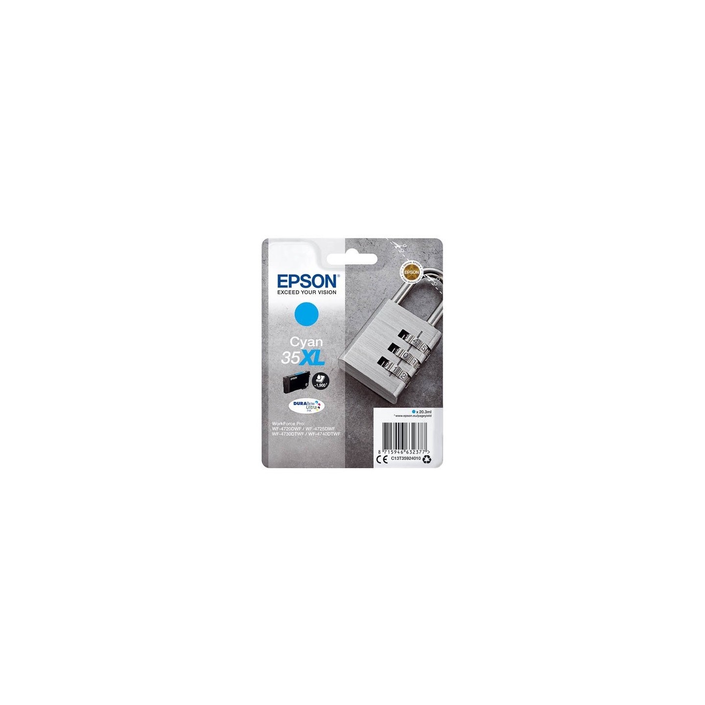 Cartouche d'encre Cyan Haute Capacité Epson pour WorkForce Pro 4720DWF .. (n°35XL) (Cadenas)