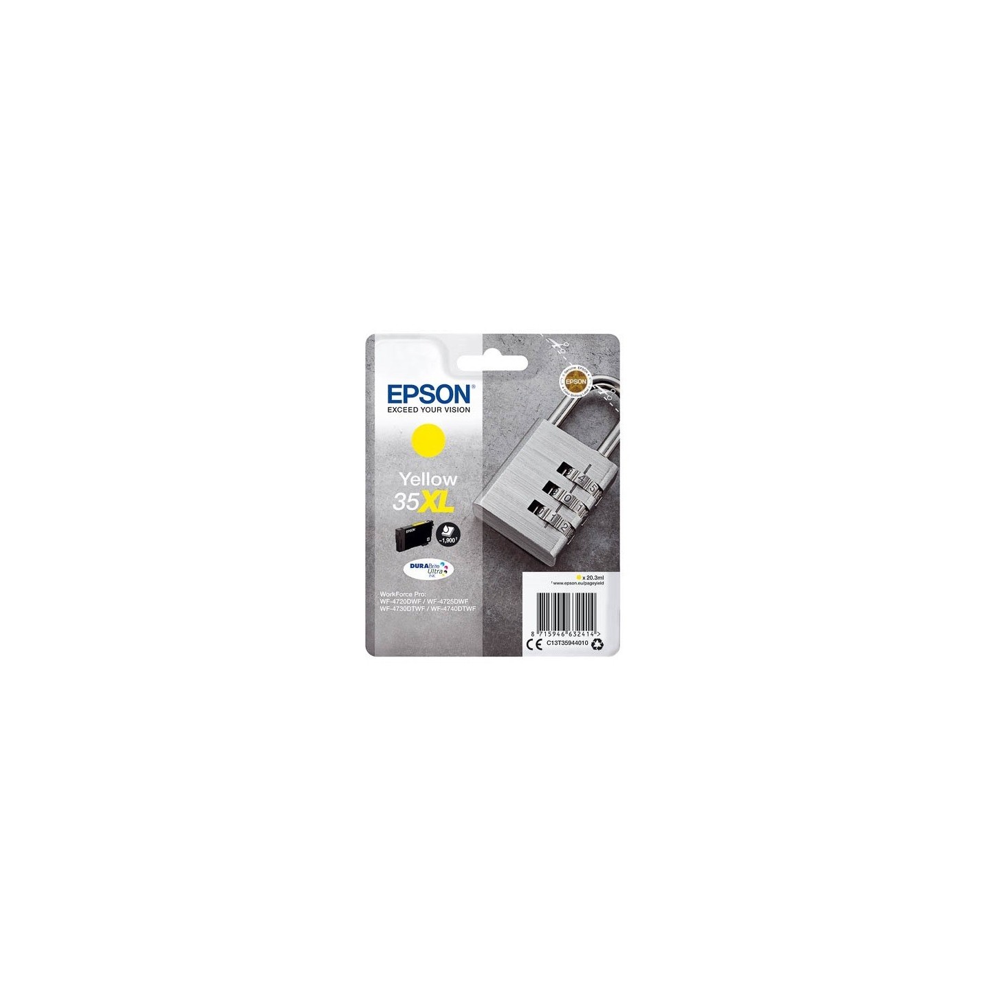 Cartouche d'encre Jaune Haute Capacité Epson pour WorkForce Pro 4720DWF .. (n°35XL) (Cadenas)
