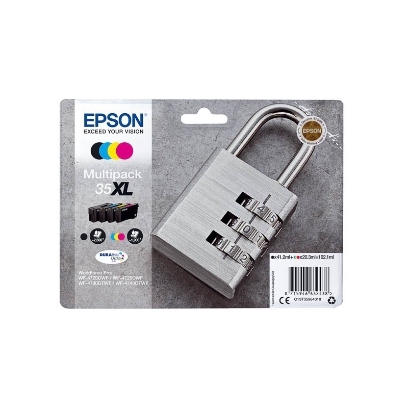 Pack de 4 Cartouches d'encre Haute Capacité Epson pour WorkForce Pro 4720DWF .. (n°35XL) (Cadenas)