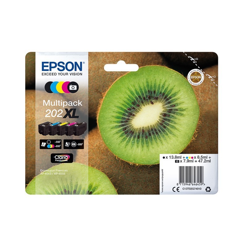 Pack 5 Cartouches XL Epson pour Expression Premium XP6000- XP6005 - (n°202XL - Kiwi) 
