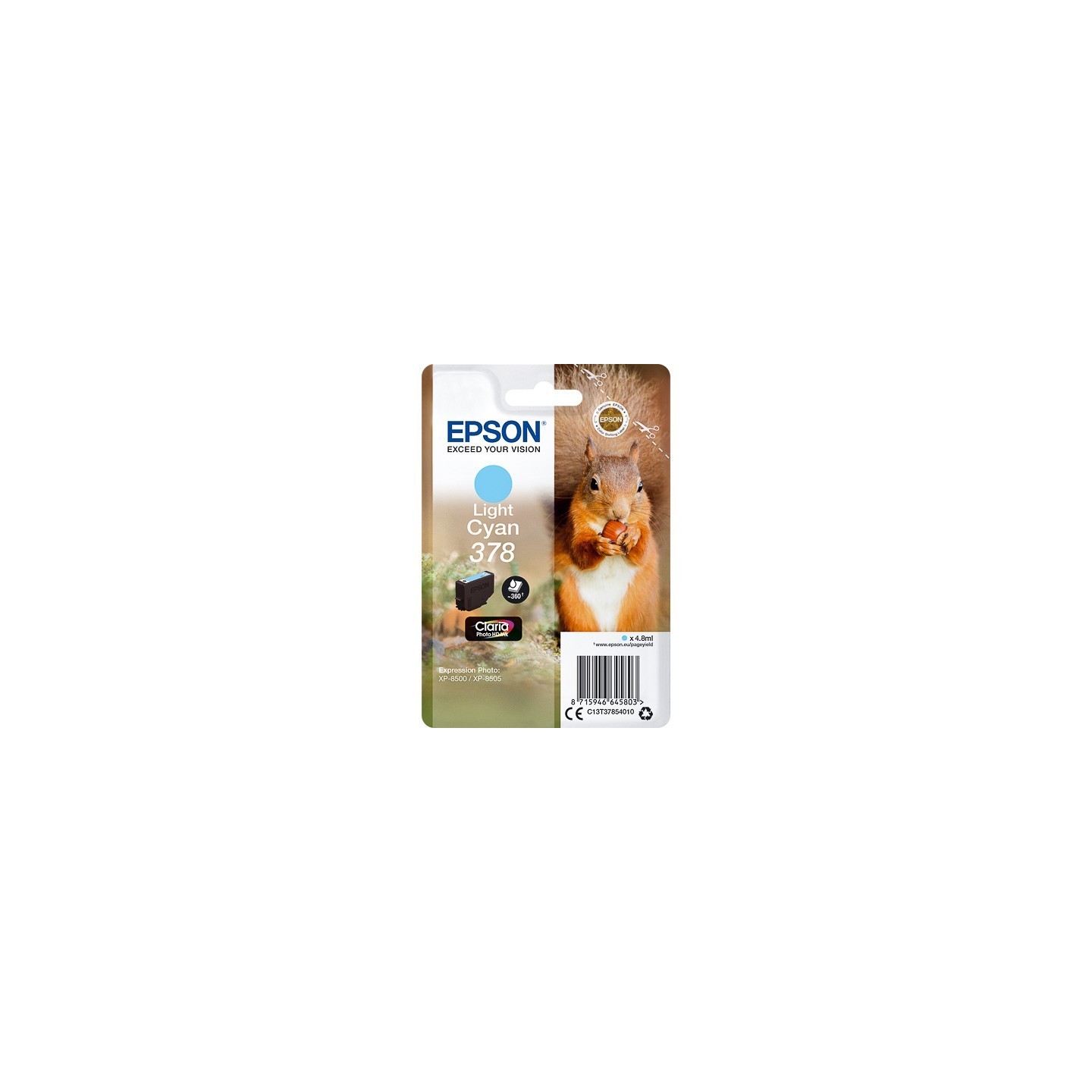 Cartouche  Cyan Clair Epson pour Expression Premium XP8500- XP8505 ... - (n°378 - Ecureuil) 
