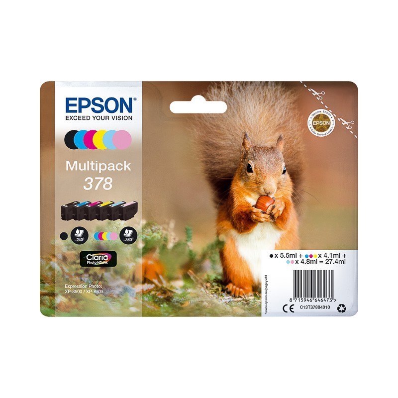 Pack 6 Cartouches Epson pour Expression Premium XP8500- XP8505 ... - (n°378 - Ecureuil) 
