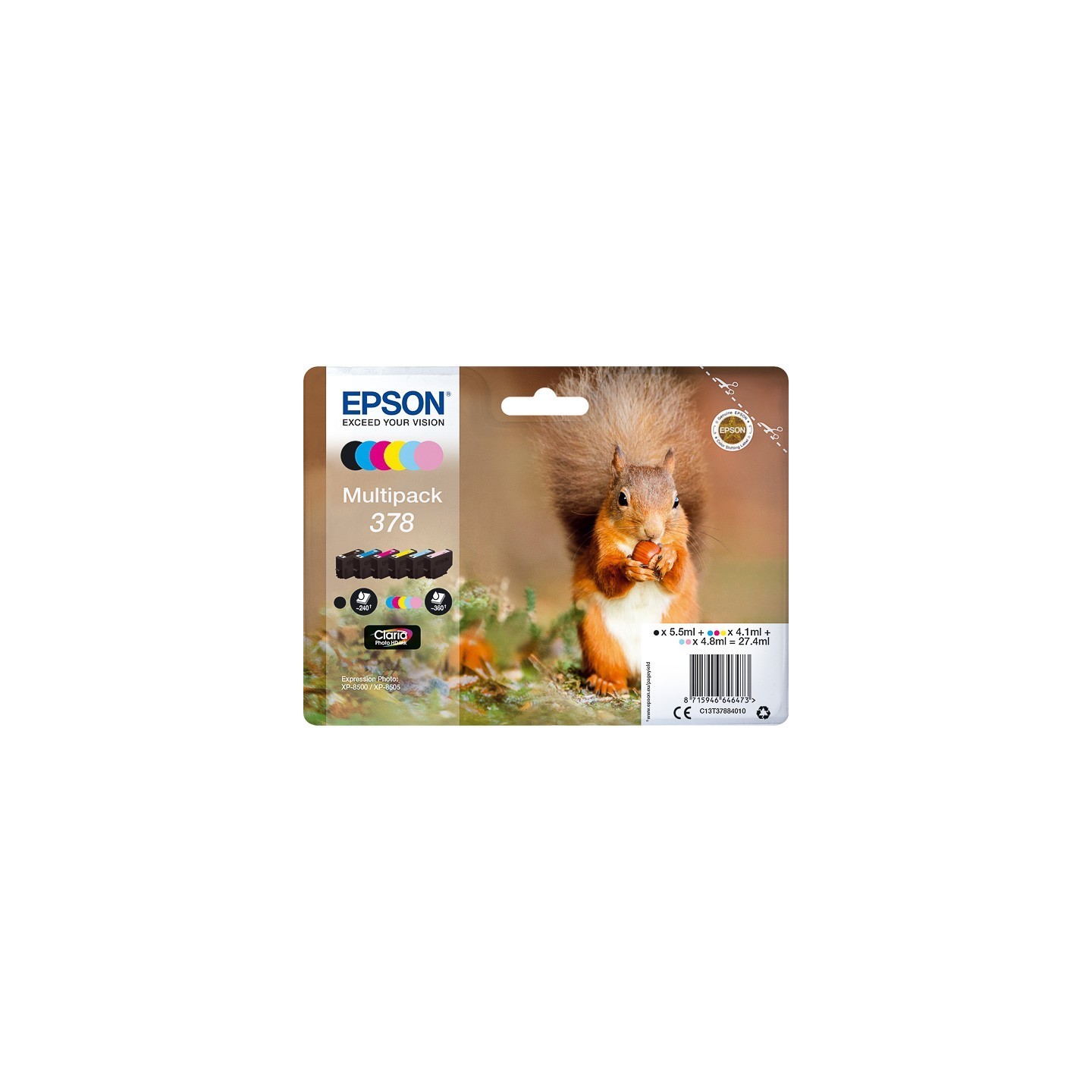 Pack 6 Cartouches Epson pour Expression Premium XP8500- XP8505 ... - (n°378 - Ecureuil) 