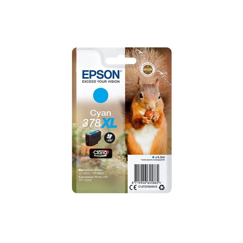 Cartouche Cyan XL Epson pour Expression Premium XP8500- XP8505 ... - (n°378XL - Ecureuil) 