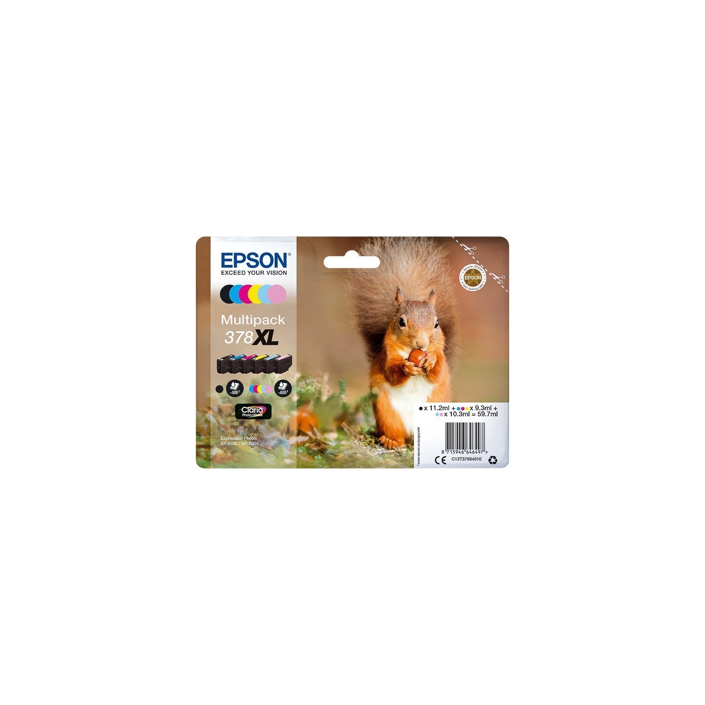 Pack 6 Cartouches XL Epson pour Expression Premium XP8500- XP8505 ... - (n°378XL - Ecureuil) 