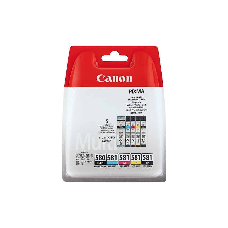 Pack 1 x PGI-580PGBK + 4 cartouches CLI-581 Canon pour Gamme PIXMA TS8150 ...