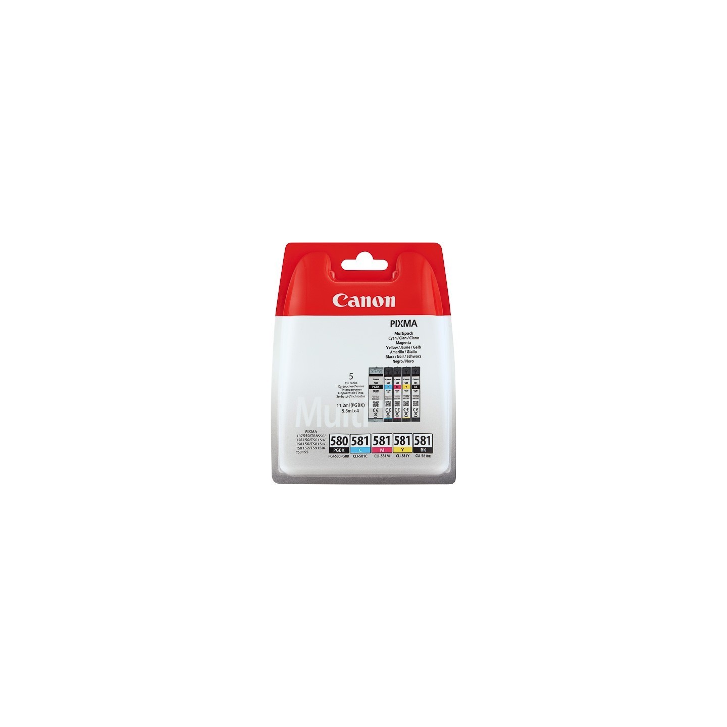 Pack 1 x PGI-580PGBK + 4 cartouches CLI-581 Canon pour Gamme PIXMA TS8150 ...