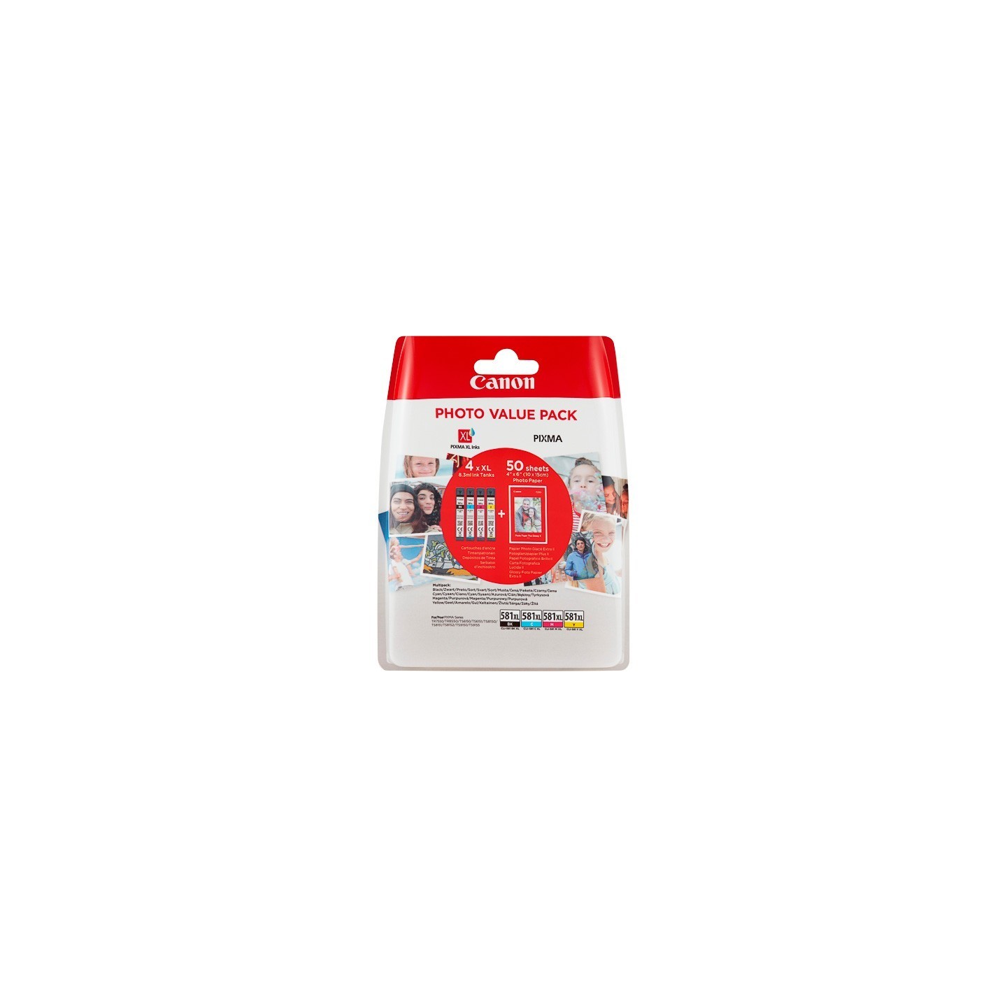 Multipack 4 x CLI-581XL Haute capacité + papier photo Canon pour Gamme PIXMA TS8150 ...