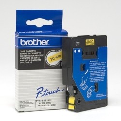 TC-691 Ruban thermique en cassette 9mm Brother TC691 noir sur jaune, Toner Express : achat en ligne de Ruban Brother 