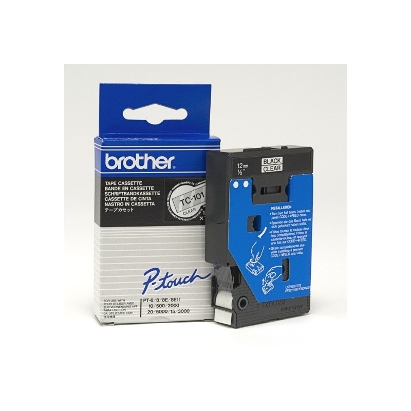 TC101 Ruban thermique en cassette 12mm Brother TC-101 Brother noir sur Transparent, Toner Express 