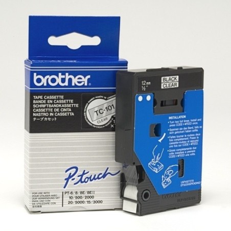 TC101 Ruban thermique en cassette 12mm Brother TC-101 Brother noir sur Transparent, Toner Express 