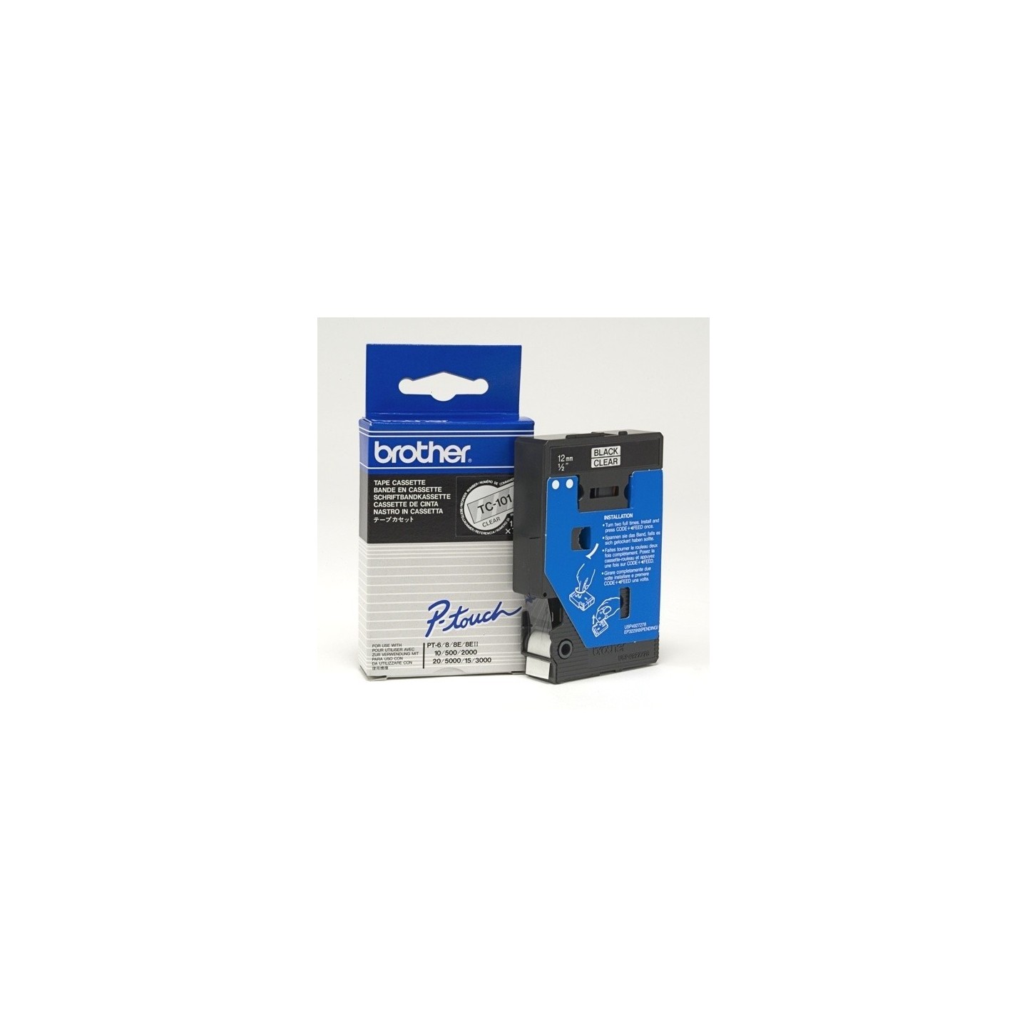 TC101 Ruban thermique en cassette 12mm Brother TC-101 Brother noir sur Transparent, Toner Express 