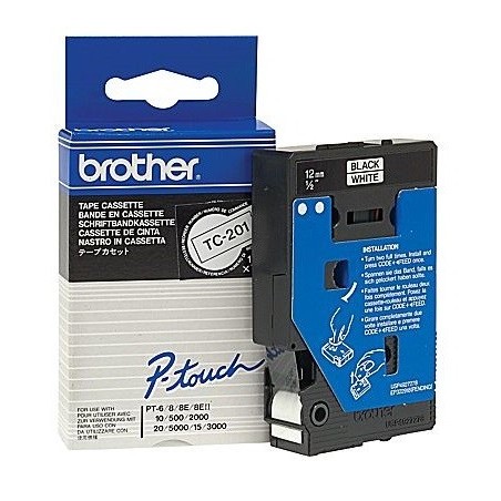 TC201 Ruban thermique en cassette 12mm Brother TC-201 12mm noir sur blanc, Toner Express : achat en ligne
