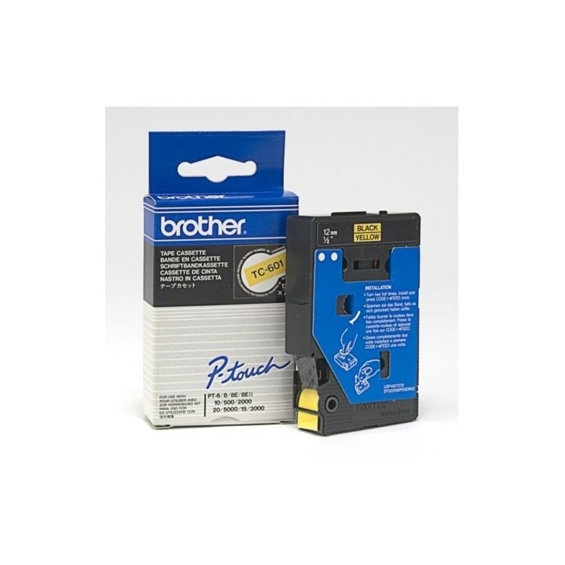 TC601 Ruban thermique en cassette 12mm Brother TC-601 Noir sur Jaune, Toner Express : achat en ligne 