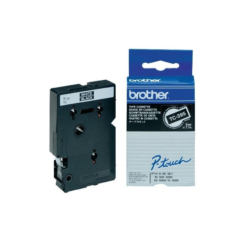 TC395 Ruban thermique en cassette 9mm Brother TC-395 Blanc sur Noir, Toner Express : achat en ligne 