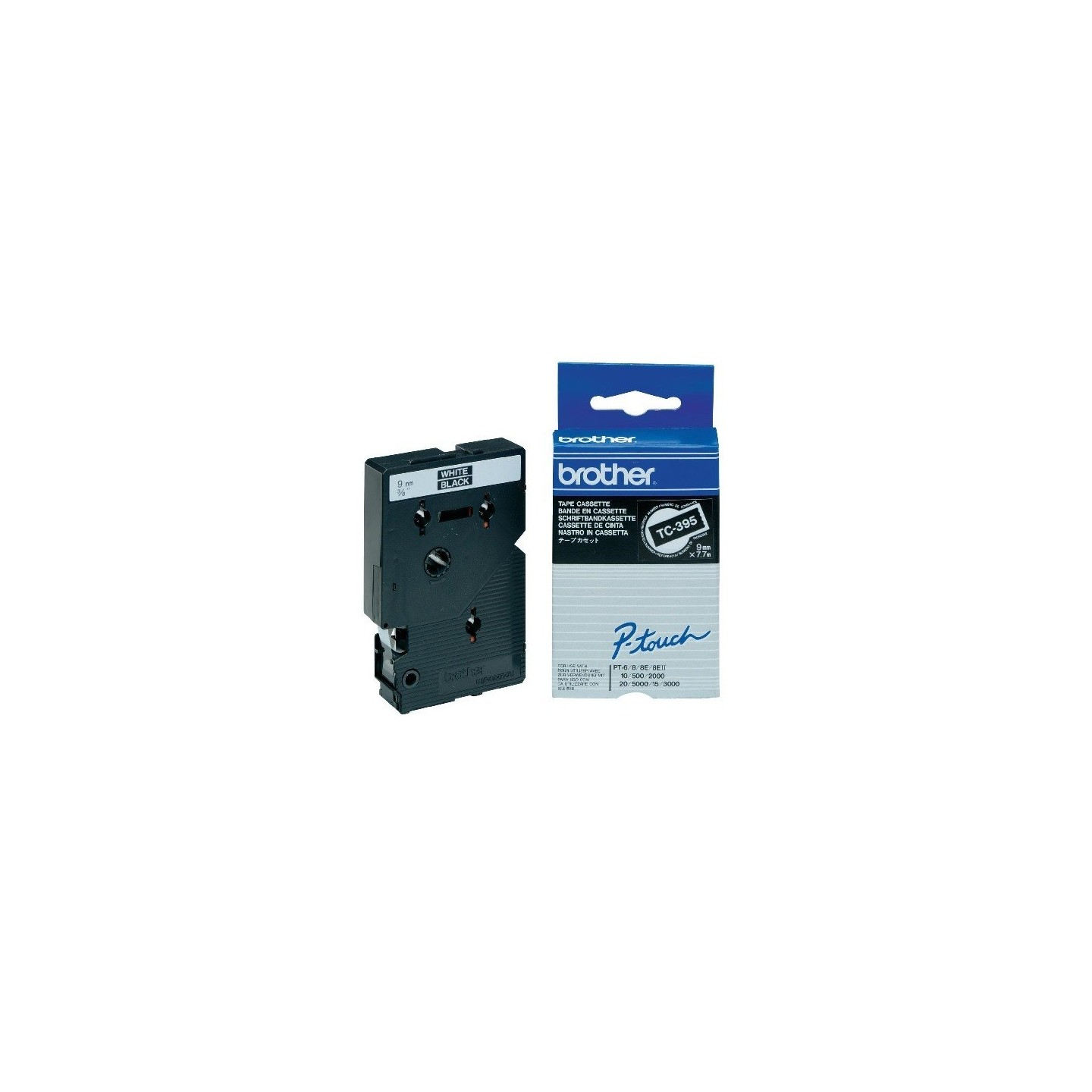 TC395 Ruban thermique en cassette 9mm Brother TC-395 Blanc sur Noir, Toner Express : achat en ligne 