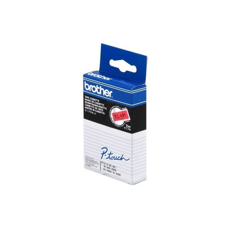 TC491 Ruban thermique en cassette 9mm Brother TC-491 noir sur Rouge, Toner Express : achat en ligne 