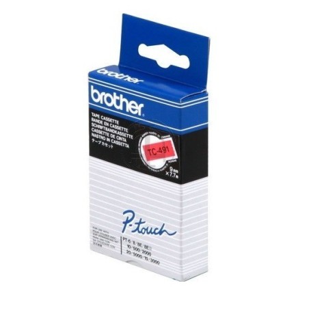 TC491 Ruban thermique en cassette 9mm Brother TC-491 noir sur Rouge, Toner Express : achat en ligne 