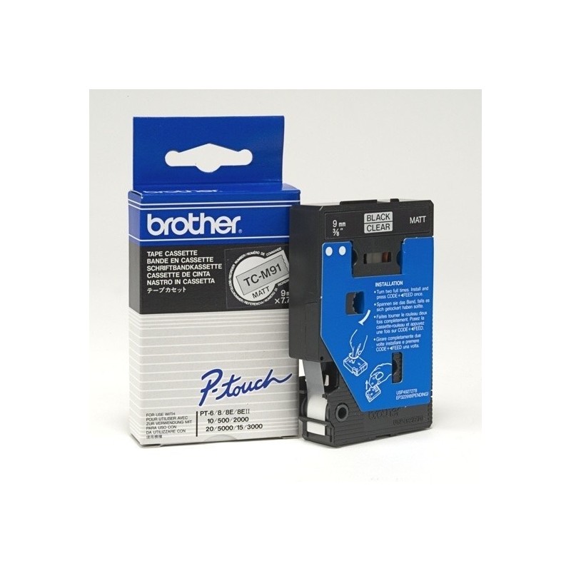 TCM91 RRuban thermique en cassette 9mm Brother TC-M91 Noir sur Transparent Mat, Toner Express : achat en ligne 