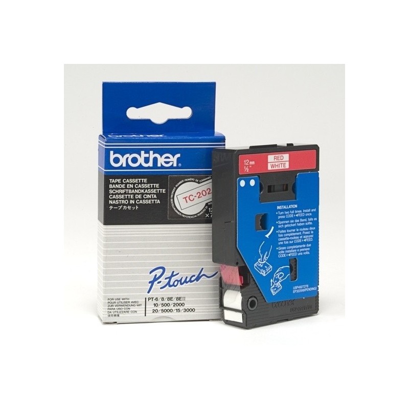 TC202 Ruban thermique en cassette 12mm Brother TC-202 Rouge sur Blanc, Toner Express : achat en ligne 