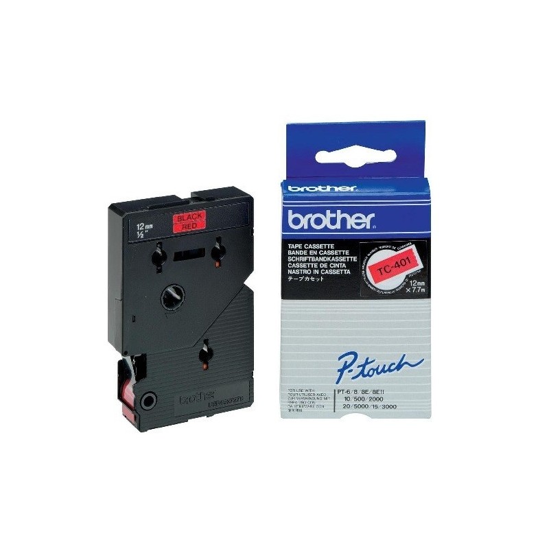 TC401 Ruban thermique en cassette 12mm Brother TC-401 Noir sur Rouge, Toner Express : achat en ligne 