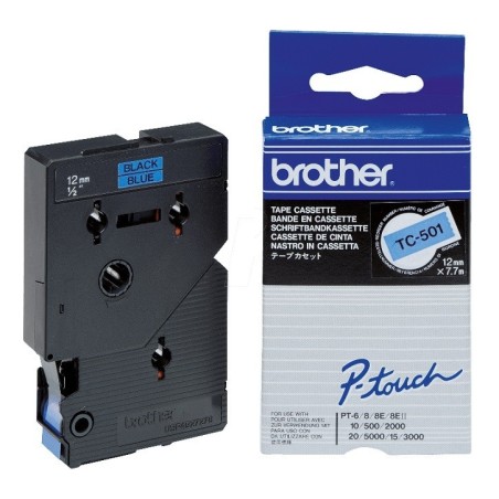 TC501 Ruban thermique en cassette 12mm BrotherTC-501 Noir sur Bleu, Toner Express : achat en ligne 