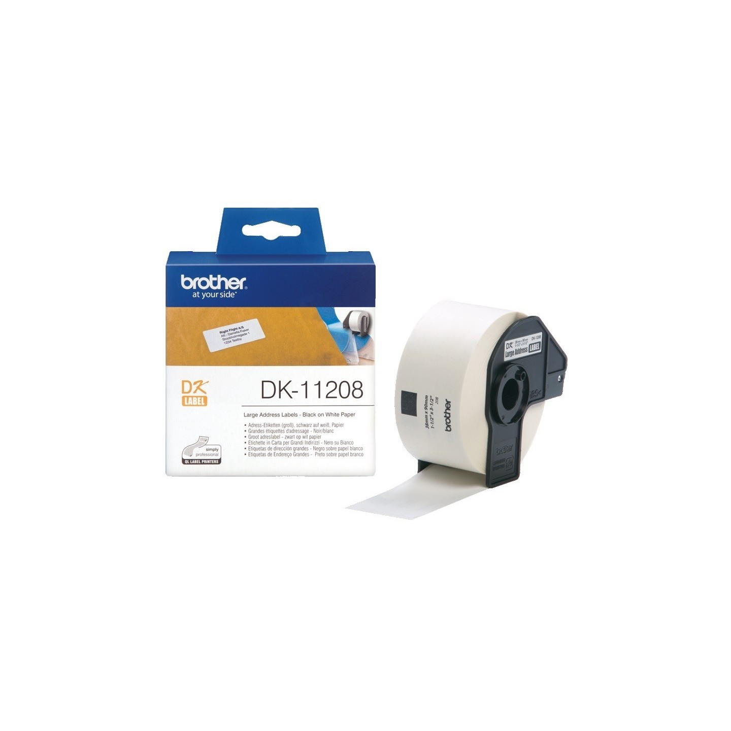 DK11208 Rouleau d'étiquettes DK-11208 Brother original – Noir sur blanc, 38 x 90 mm pour QL500..., Toner Express 