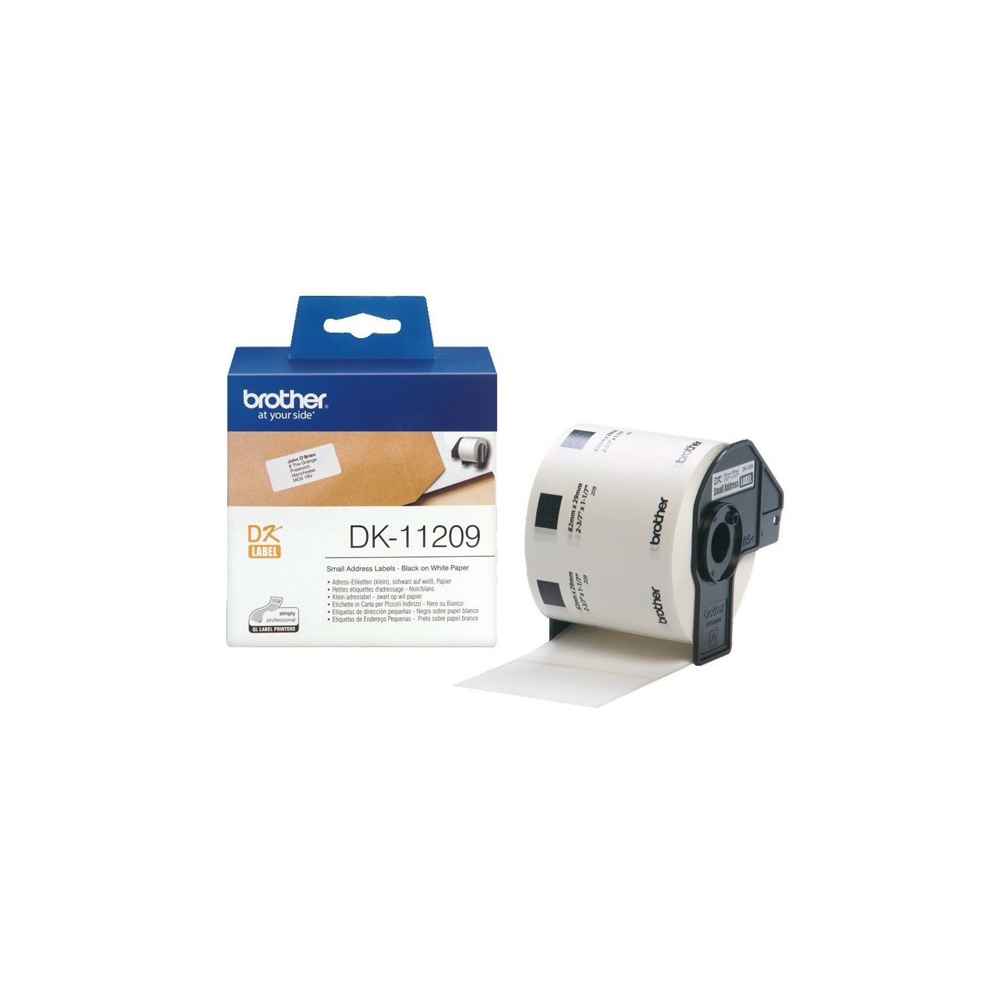 DK11209 Rouleau d'étiquettes d'adresse DK-11209 Brother original – Noir sur blanc, 29 x 62 mm pour QL500...