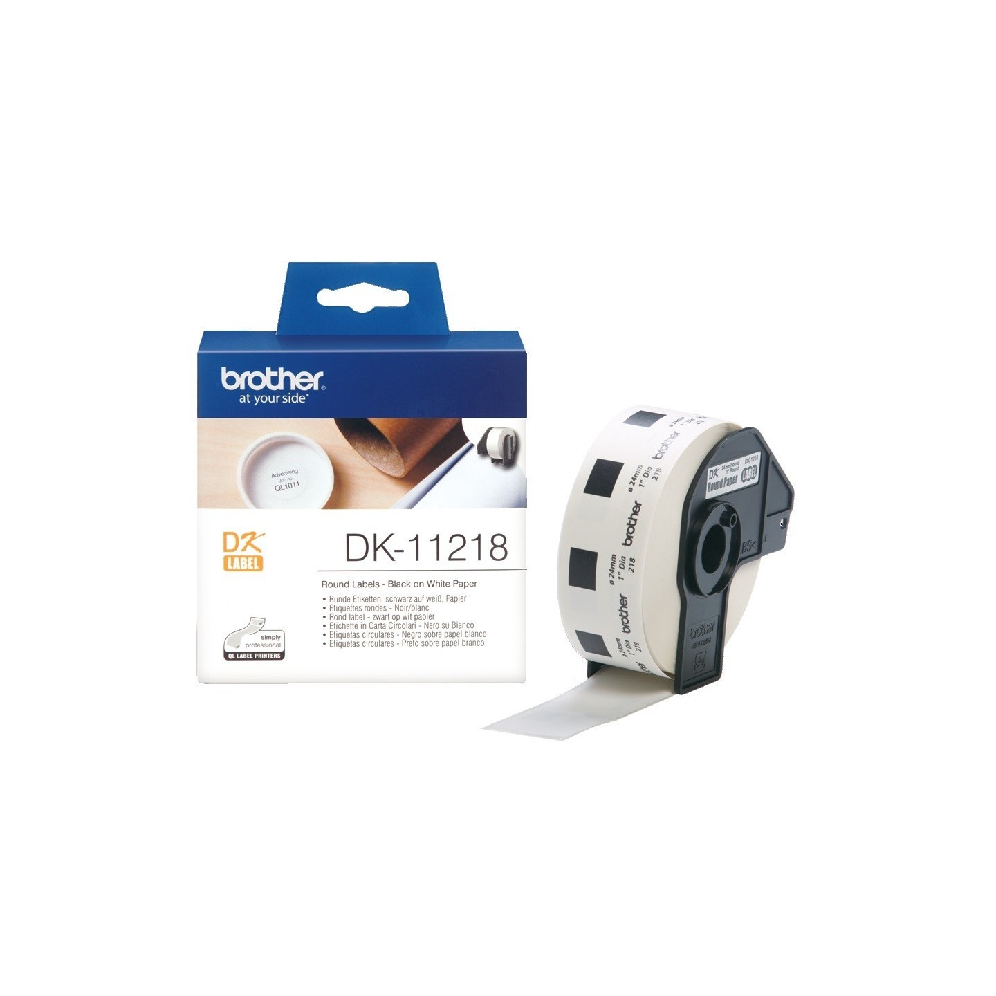 DK11218 Rouleau d'étiquettes DK-11218 Brother original – Noir sur blanc, 24 mm de diamètre pour QL500..., Toner Express