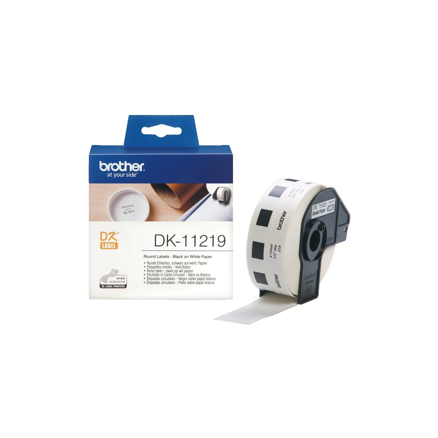DK11219 Rouleau d'étiquettes DK-11219 Brother original – Noir sur blanc, 12 mm de diamètre pour QL500..., Toner Express