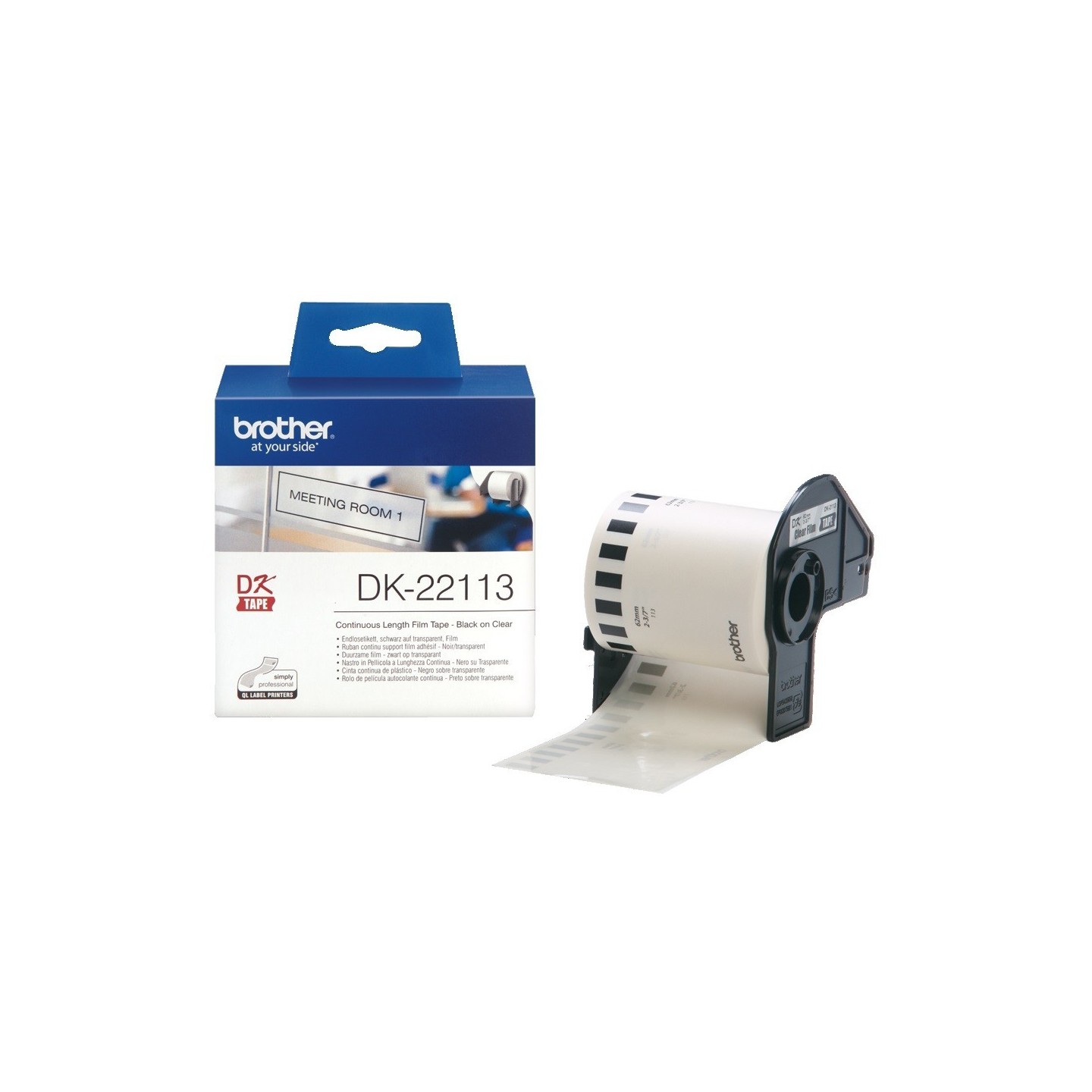 DK22113 Rouleau de film continu DK-22113 Brother original – Noir sur transparent, 62 mm pour QL500..., Toner Express