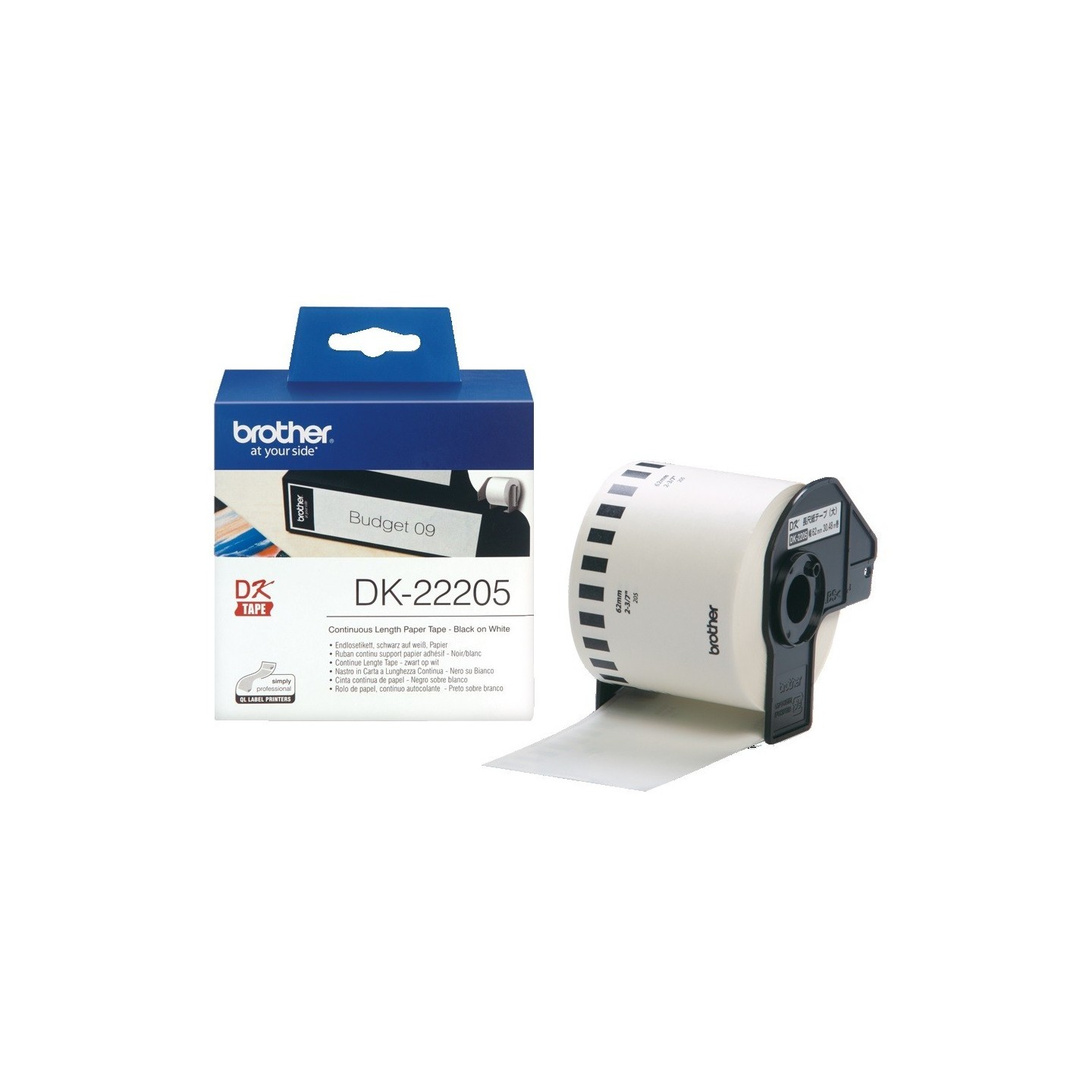 DK22205 Rouleau de papier continu DK-22205 Brother original – Noir sur blanc, 62 mm de large pour QL500..., Toner Express 