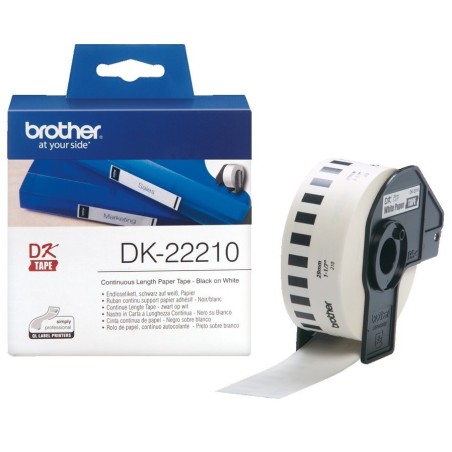 DK22210 Rouleau de papier continu DK-22210 Brother original – Noir sur blanc, 29 mm de large pour QL500..., Toner Express