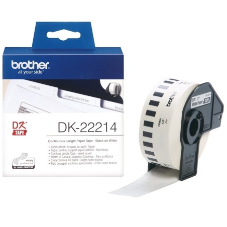 DK22214 Rouleau de papier continu DK-22214 Brother original – Noir sur blanc, 12 mm de large pour QL500..., Toner Express