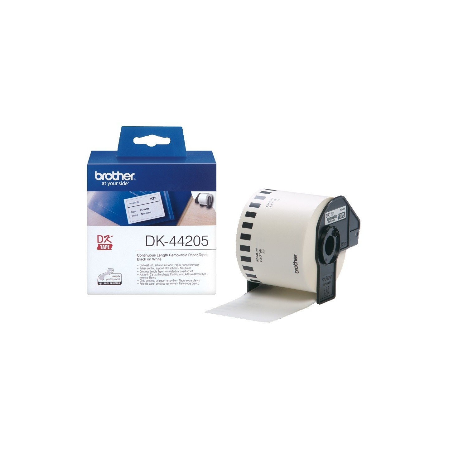 DK44205 Rouleau de papier amovible DK-44205 Brother original – Noir sur blanc, 62 mm de large pour QL500..., Toner Express 