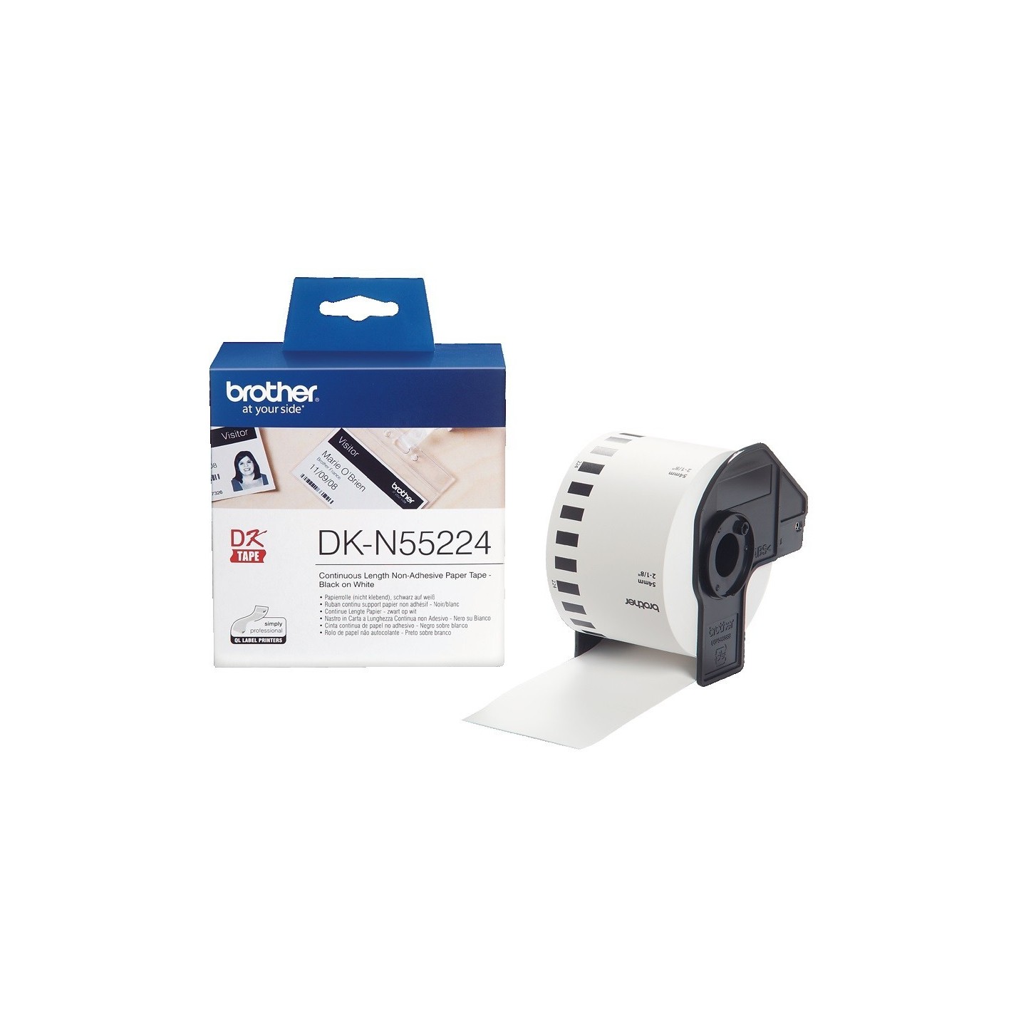 Rouleau de papier continu sans adhésif DK-N55224 Brother original – Noir sur blanc, 54 mm pour QL500