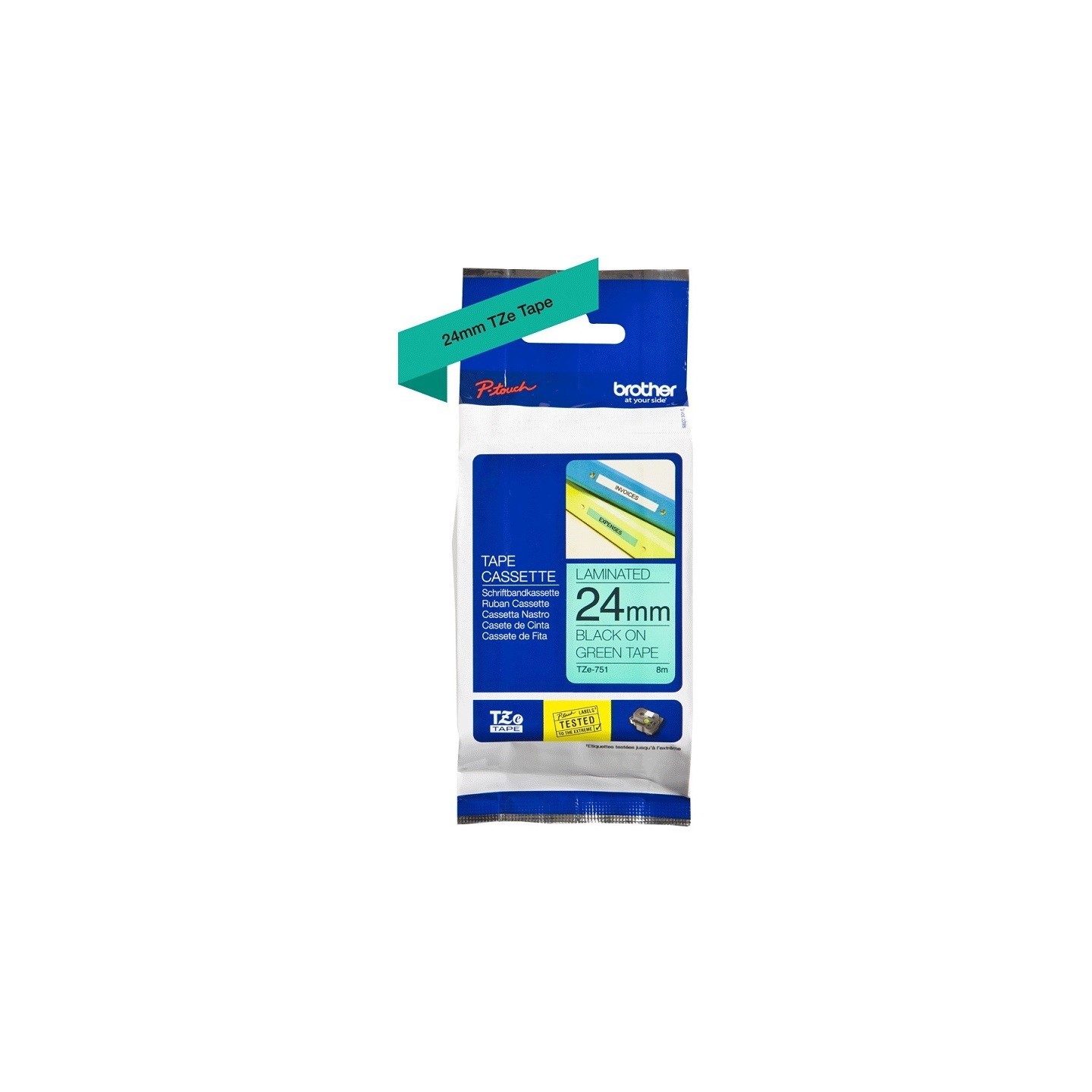 Ruban Matriciel noir/vert Brother  (TZ-751)  24mm, Toner Express : achat en ligne de Ruban Matriciel noir/vert Brother  (TZ-751)