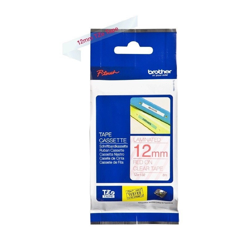 Ruban Matriciel clear/red Brother  (TZ-132)  12mm, Toner Express : achat en ligne de Ruban Matriciel clear/red Brother  (TZ-132)