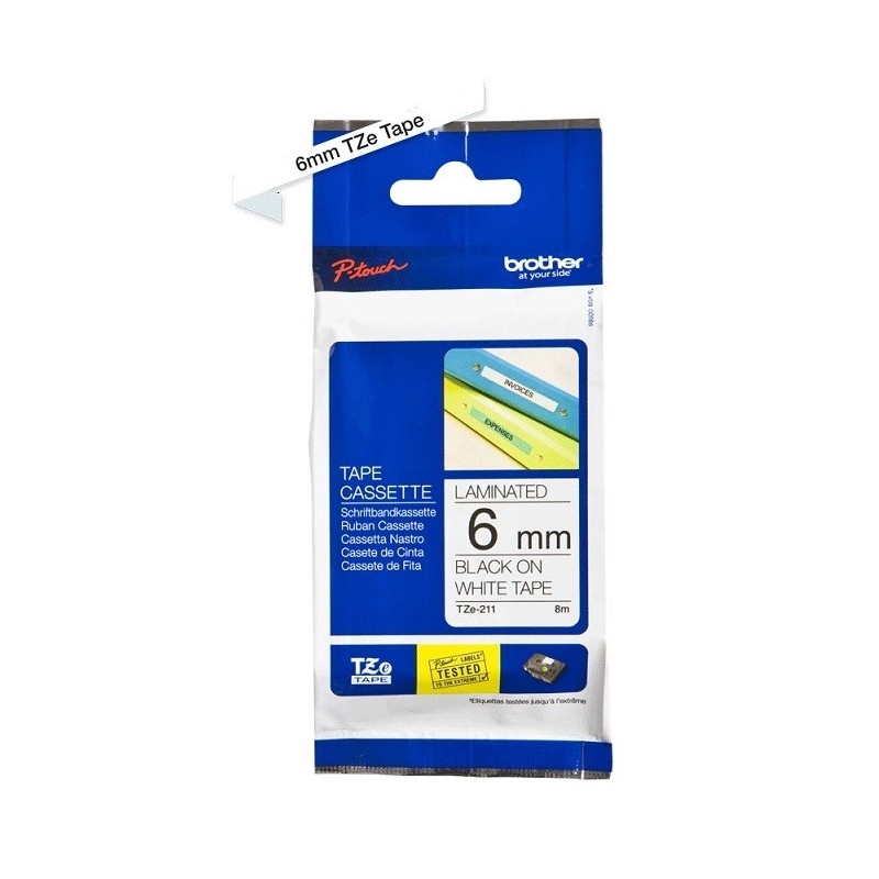 Cassette à ruban Brother pour étiqueteuse TZe-211 originale – Noir sur blanc, 6 mm de large, Toner Express : achat en ligne