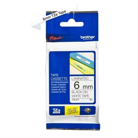 Cassette à ruban Brother pour étiqueteuse TZe-211 originale – Noir sur blanc, 6 mm de large, Toner Express : achat en ligne